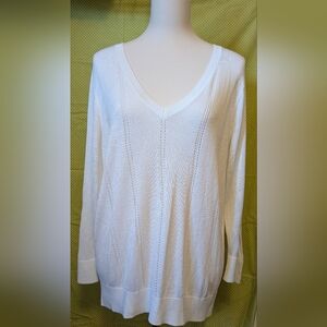 White V-Neck Knit Sweater